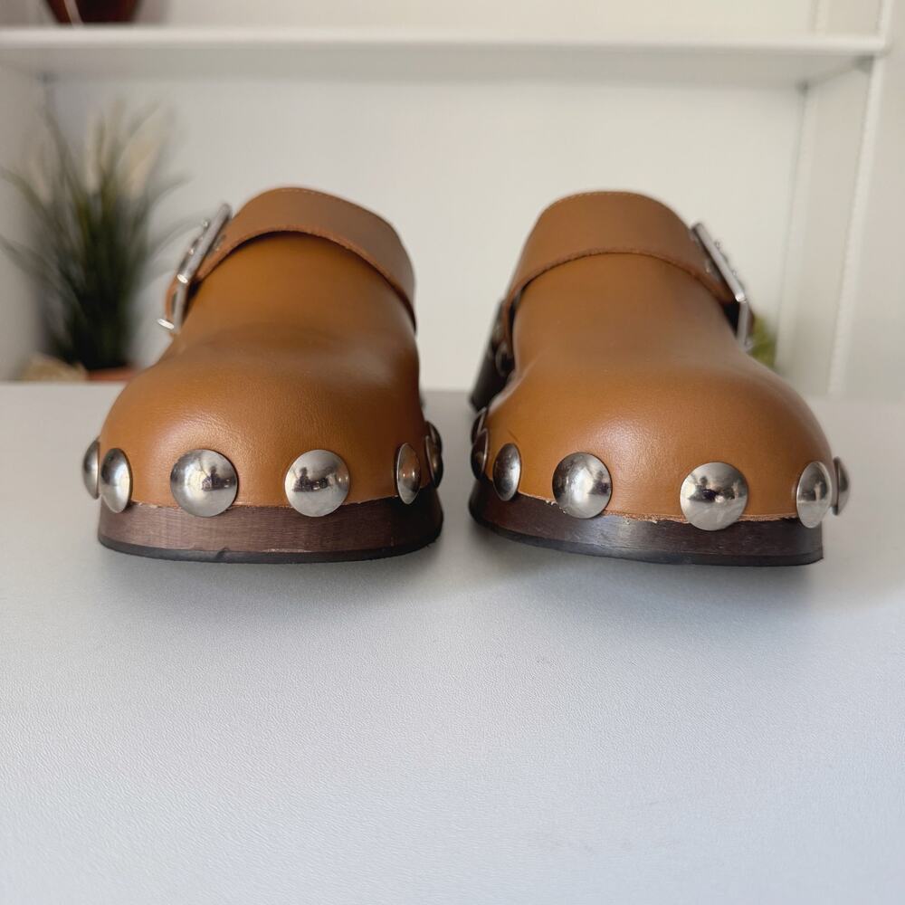 GANNI Retro Leather Studded Platform Clog Mules in Tiger Eye Brown Size 40/10 - Picture 3 of 8